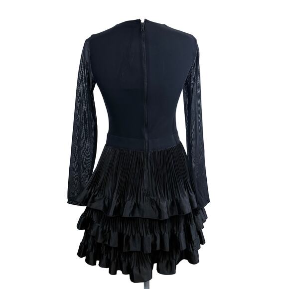 Alice + Olivia sheer mid length pleated ruffle dress with long sleeves, size 4 - Picture 4 of 6